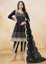 Art Silk Black Wedding Wear Embroidery Work Readymade Afghani Suit